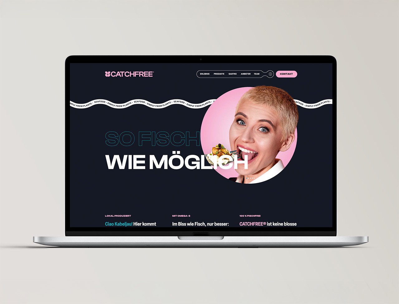 Laptop-Mockup/Referenz einer modernen Website für Catchfree