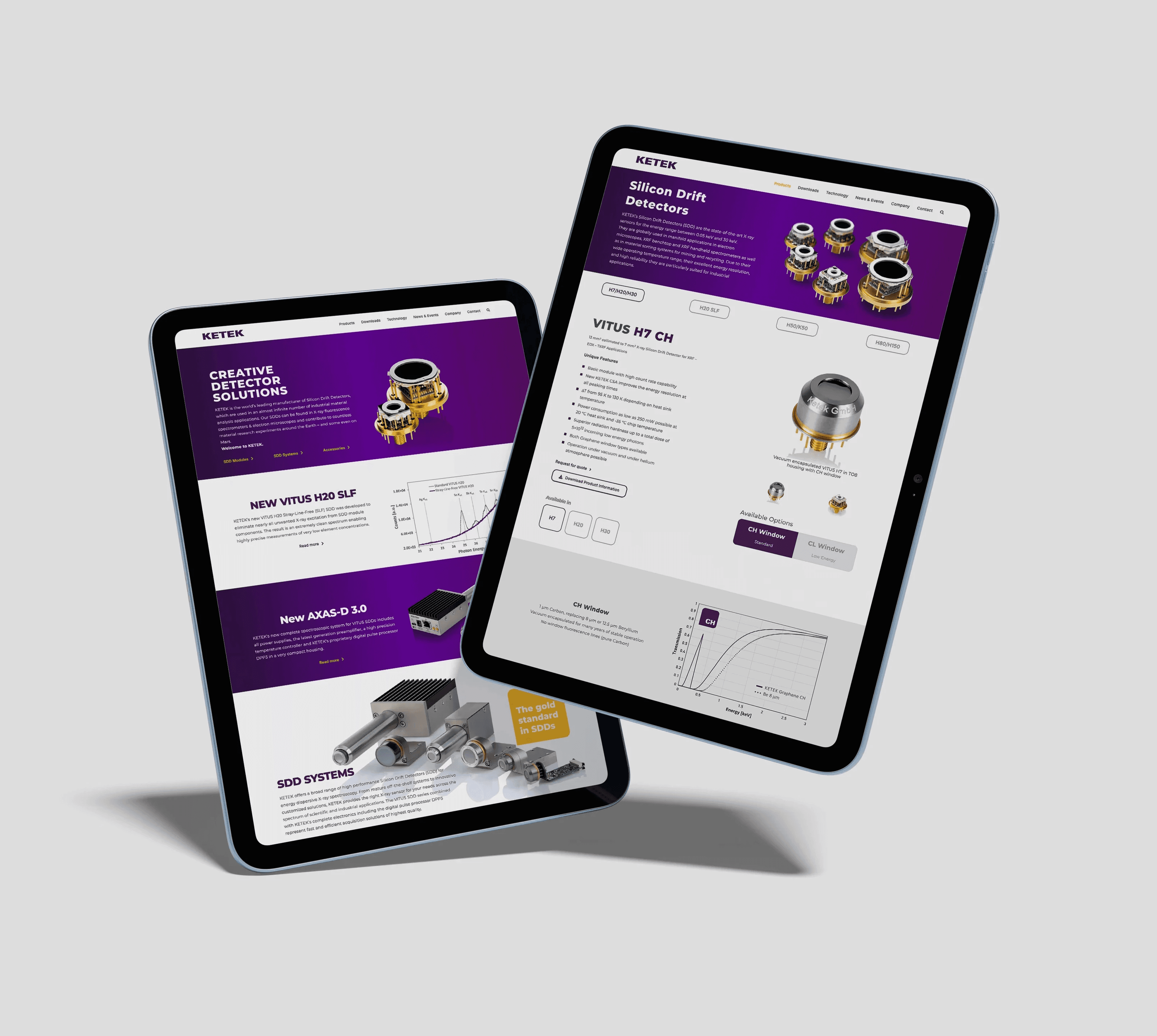 Mockup/Referenz einer modernen Website für Metalldetektoren und Röntgeninspektionssysteme (Mesutronic) mit schwarzem, weißem und rotem Design.