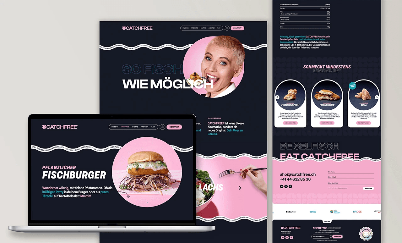 Mockup/Referenz einer modernen Website für Metalldetektoren und Röntgeninspektionssysteme (Mesutronic) mit schwarzem, weißem und rotem Design.